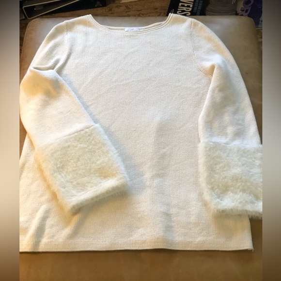J.Jill Cream Sweater With Fur Like Knit Cuffs, Tunic Length. Woman’s Size Medium - Picture 3 of 14